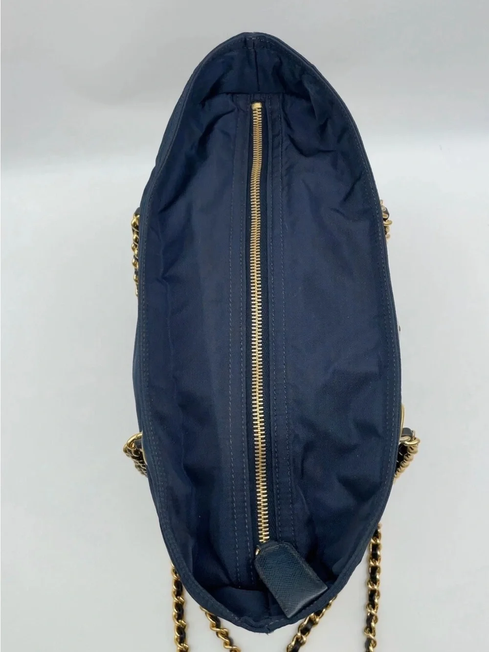 Prada Plate Quilted Tessuto/Navy Nylon Chain Shoulder Bag